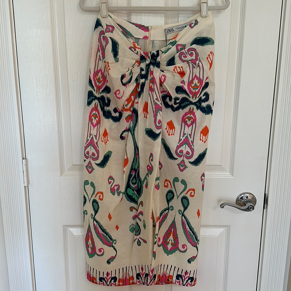 NWT Zara Linen Blend Pareo High Waisted Skirt